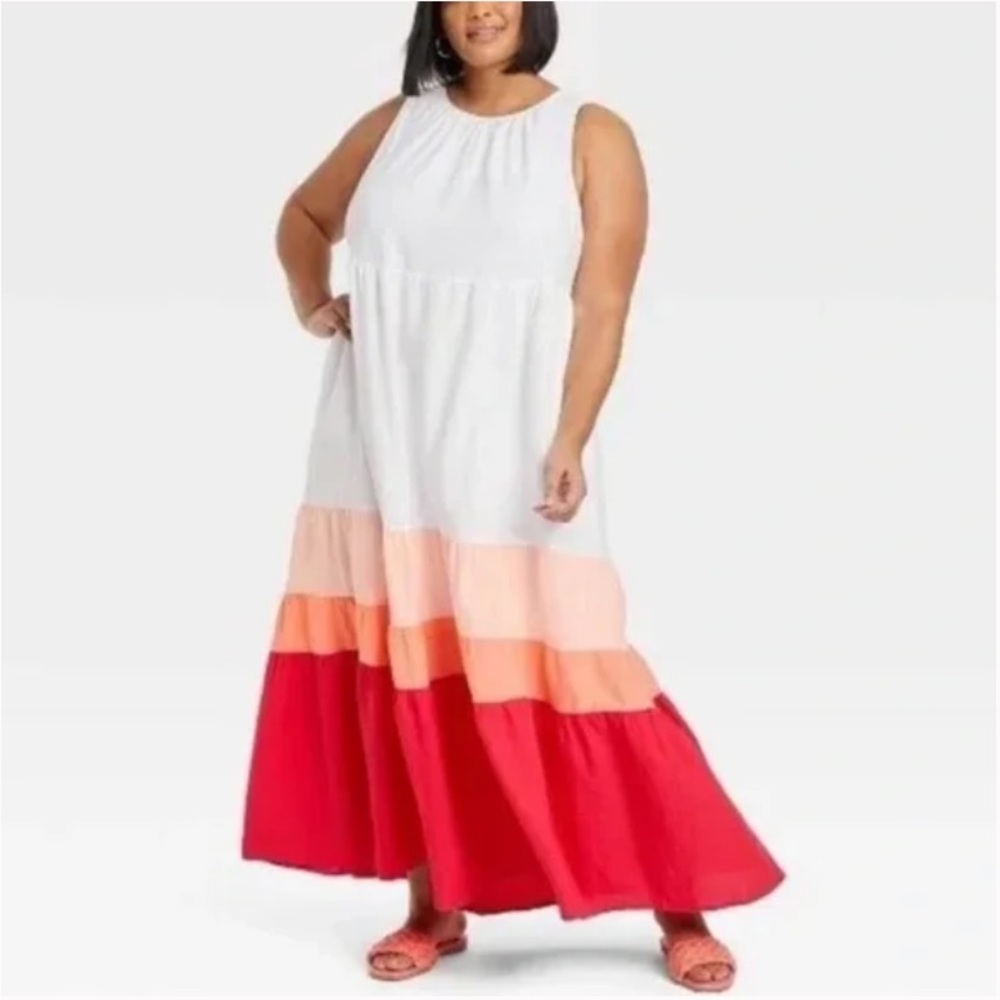 Ava & Viv Women's Plus Size Sleeveless Colorblock Tiered Dress
